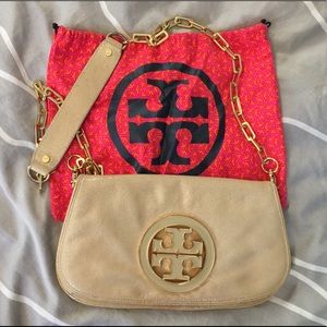 Tory Burch cream crossbody with gold chain strap